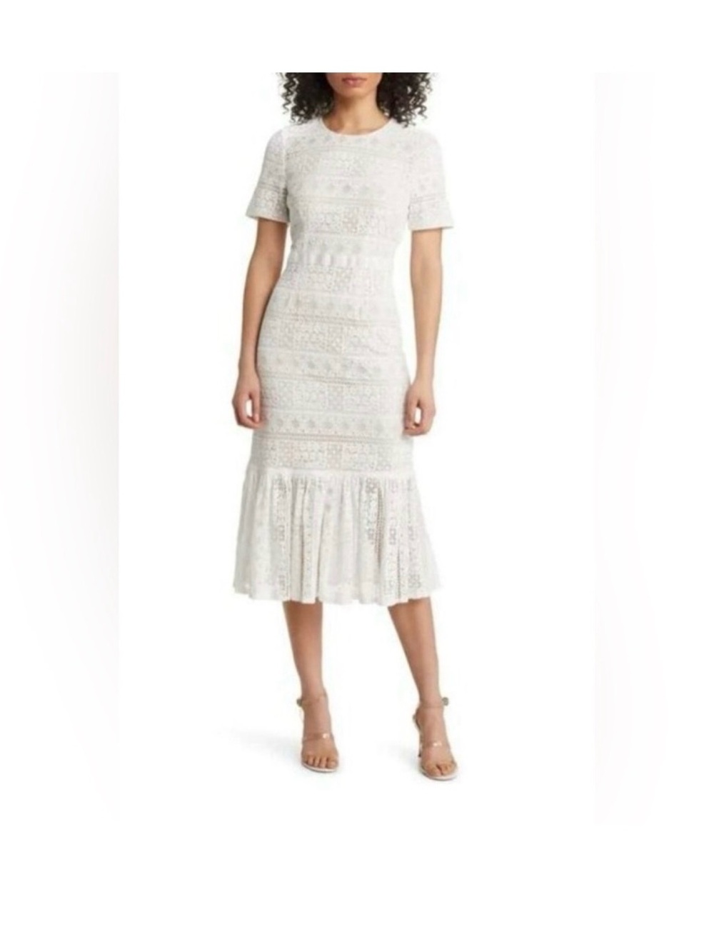 Rachel Parcell Ivory Lace Midi Dress with Fluted Hem